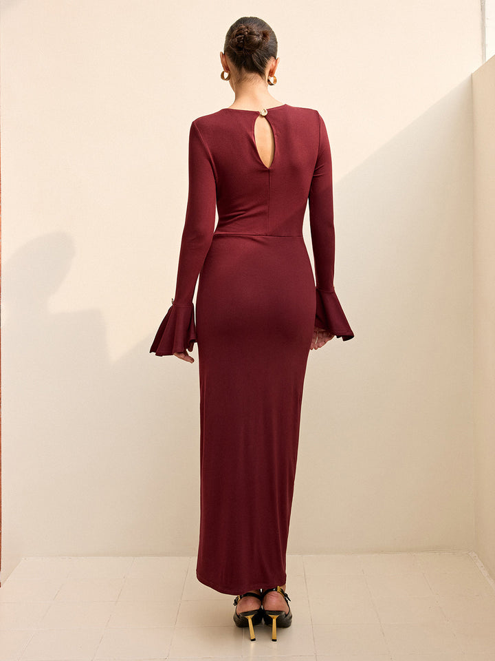 Long-Sleeve Draped Maxi Dress