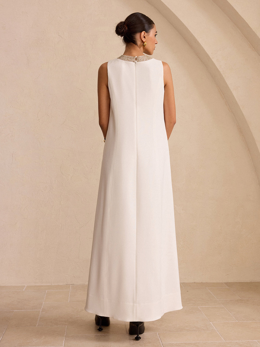 Hand-Beaded Neckline Pocket Maxi Dress