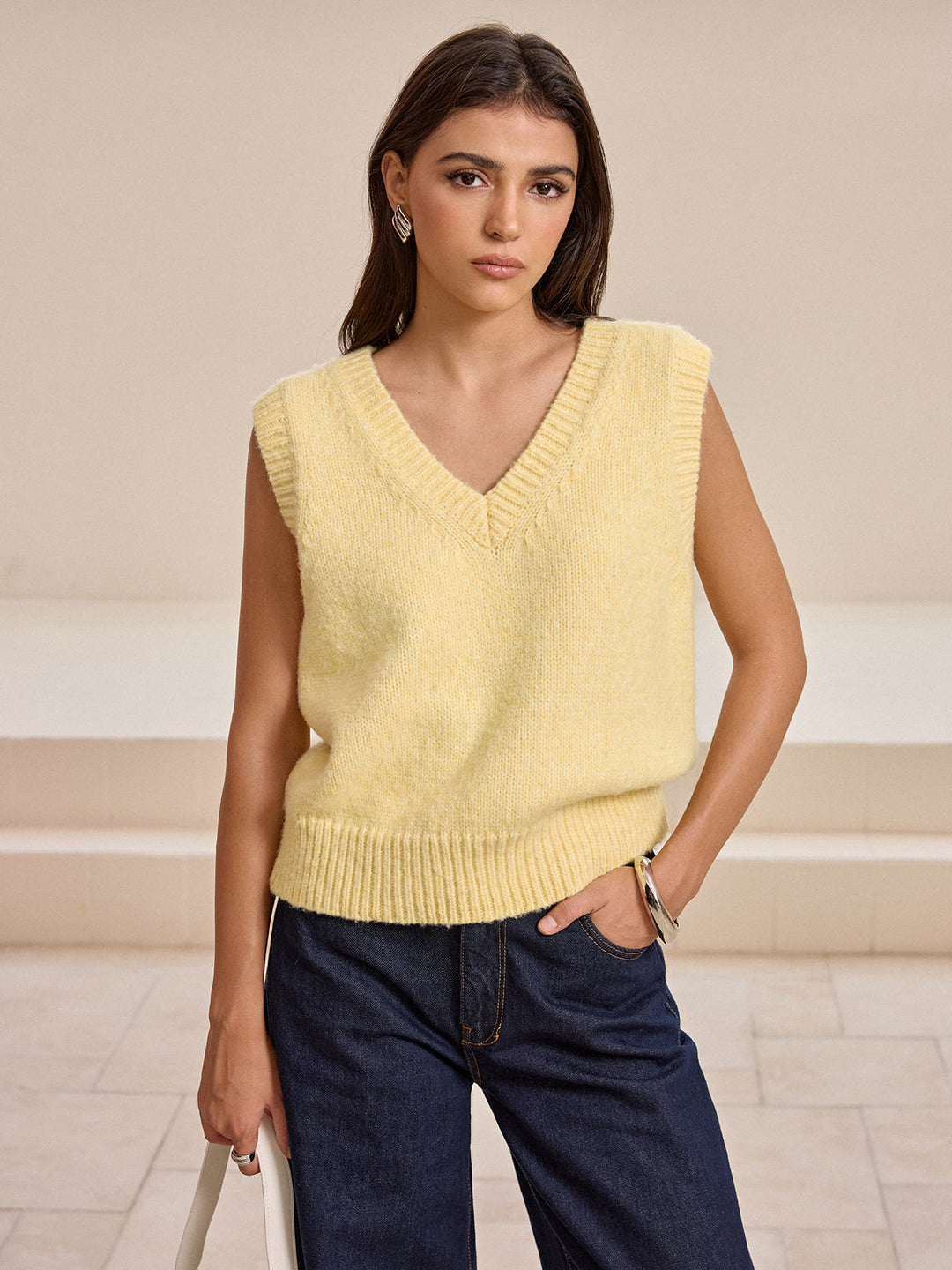 V-Neck Wool-Blend Knitted Vest
