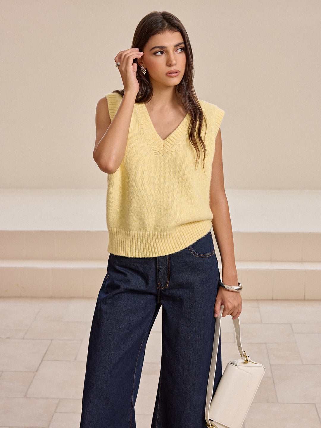 V-Neck Wool-Blend Knitted Vest