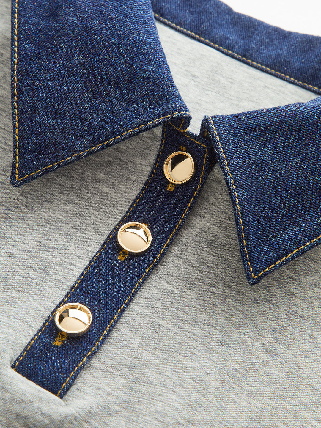 Denim Collar Metal Button Polo Sweatshirt