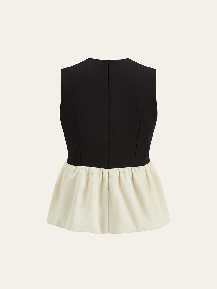 V-Neck Ruffle Hem Contrast Panel Top