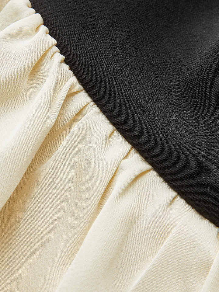 V-Neck Ruffle Hem Contrast Panel Top