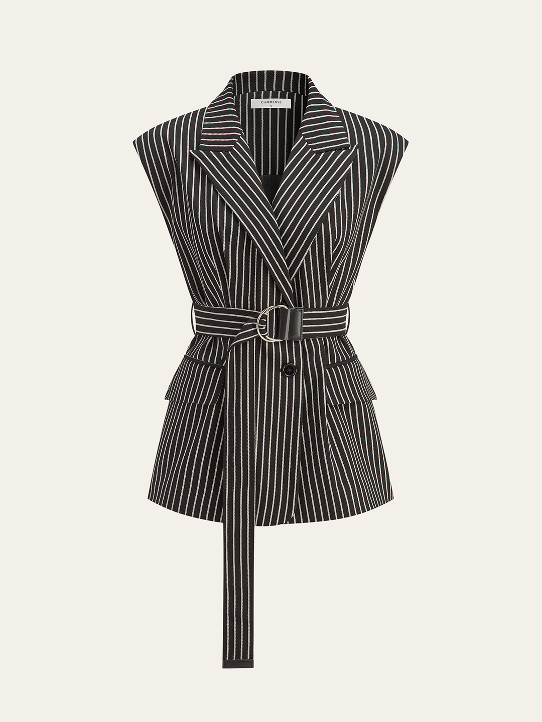 Cotton-Blend Striped Belted Longline Vest
