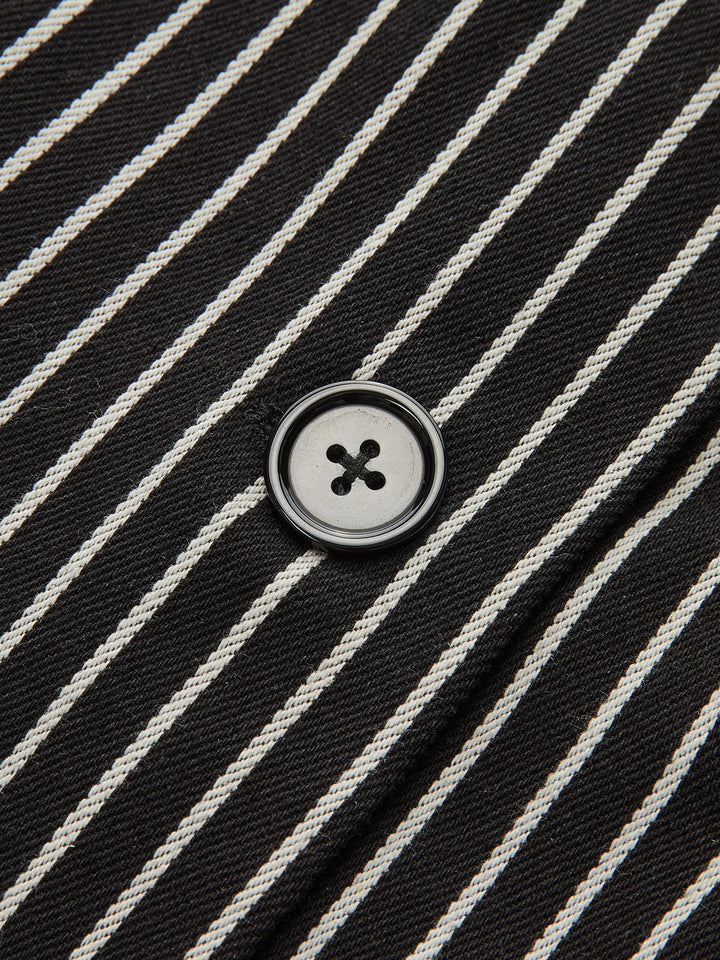 Cotton-Blend Striped Belted Longline Vest