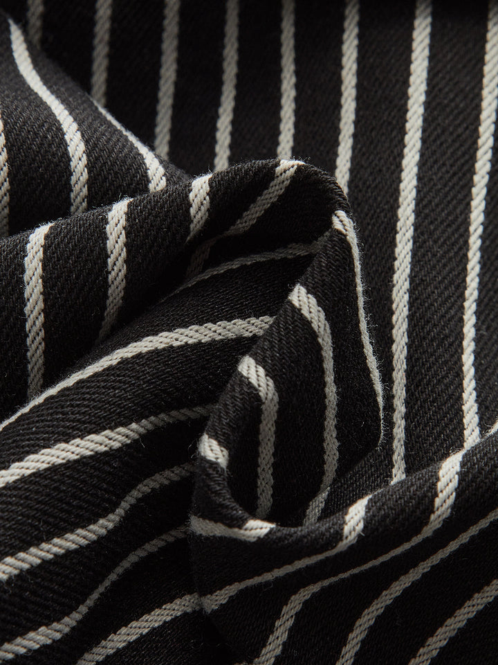 Cotton-Blend Striped Belted Longline Vest