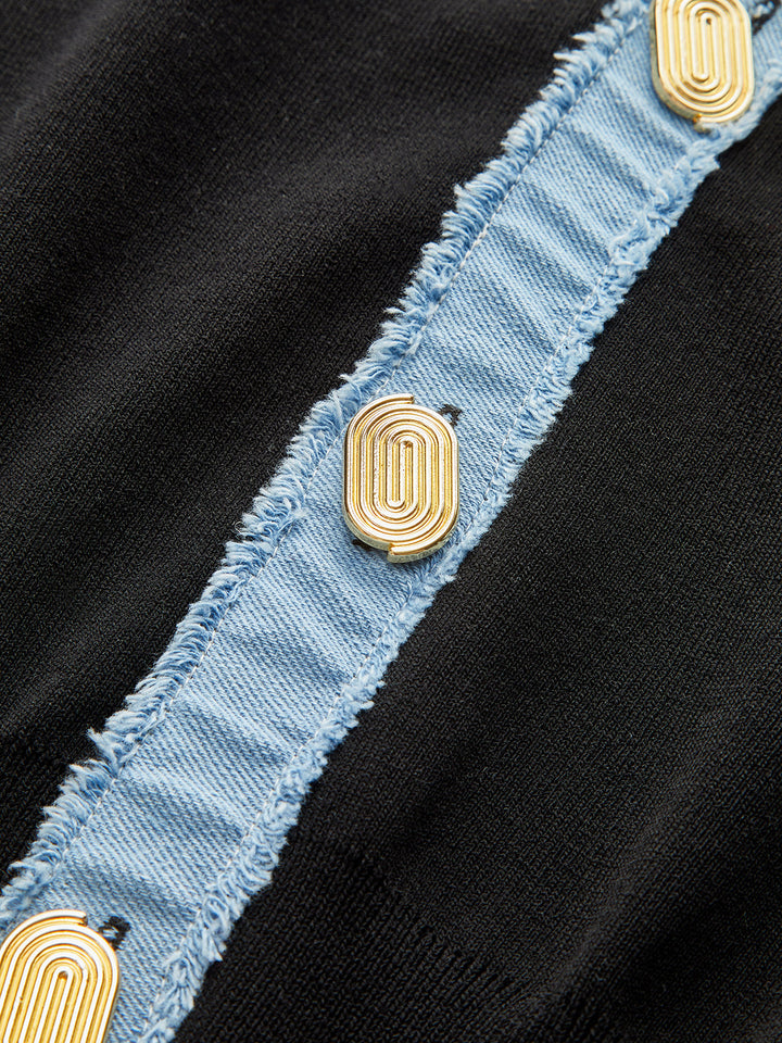 Denim Placket Button Knit Vest
