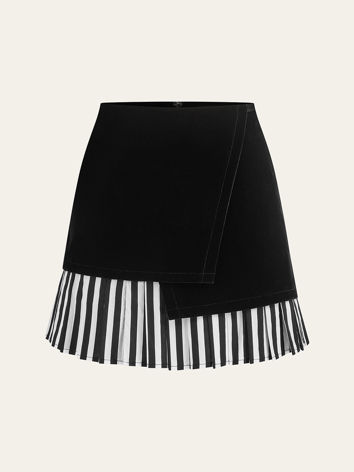 Asymmetric Contrast Striped Hem Mini Skirt