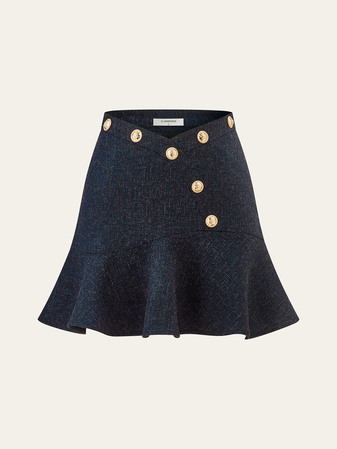 Metal Detail Ruffled Hem Mini Skirt