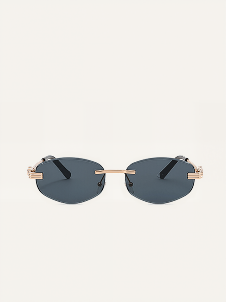 Golden Rimless Oval Sunglasses