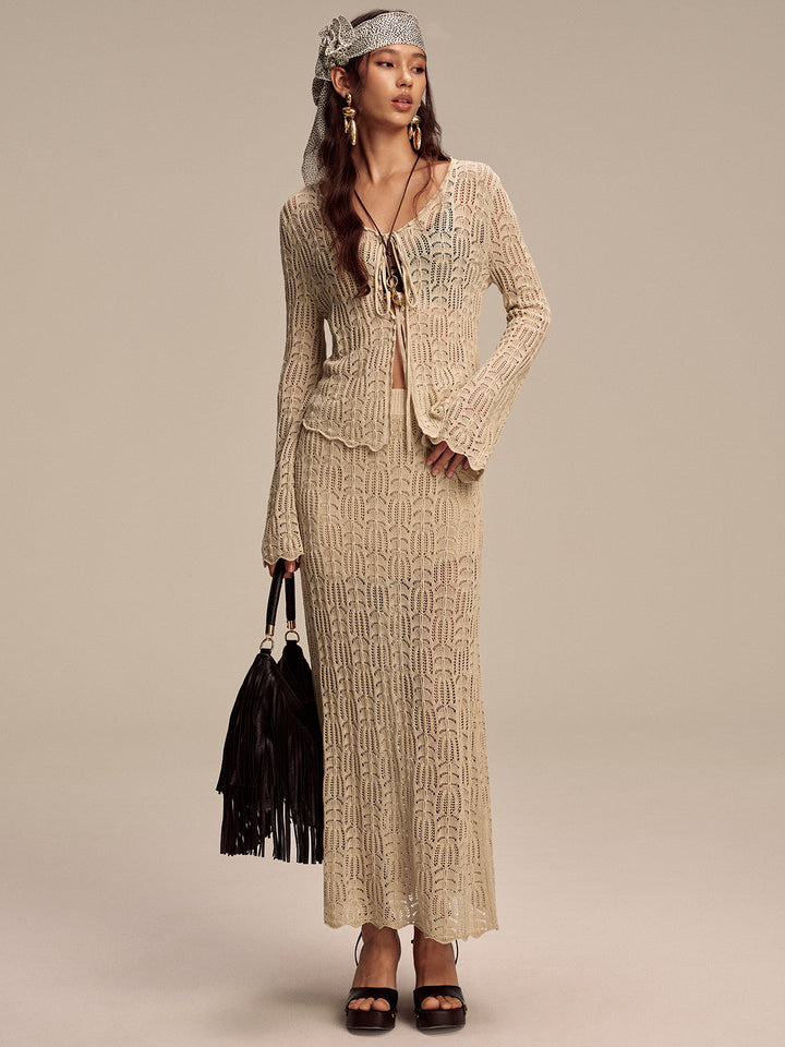 Tencel Flared Sleeve Knit Skirt Set