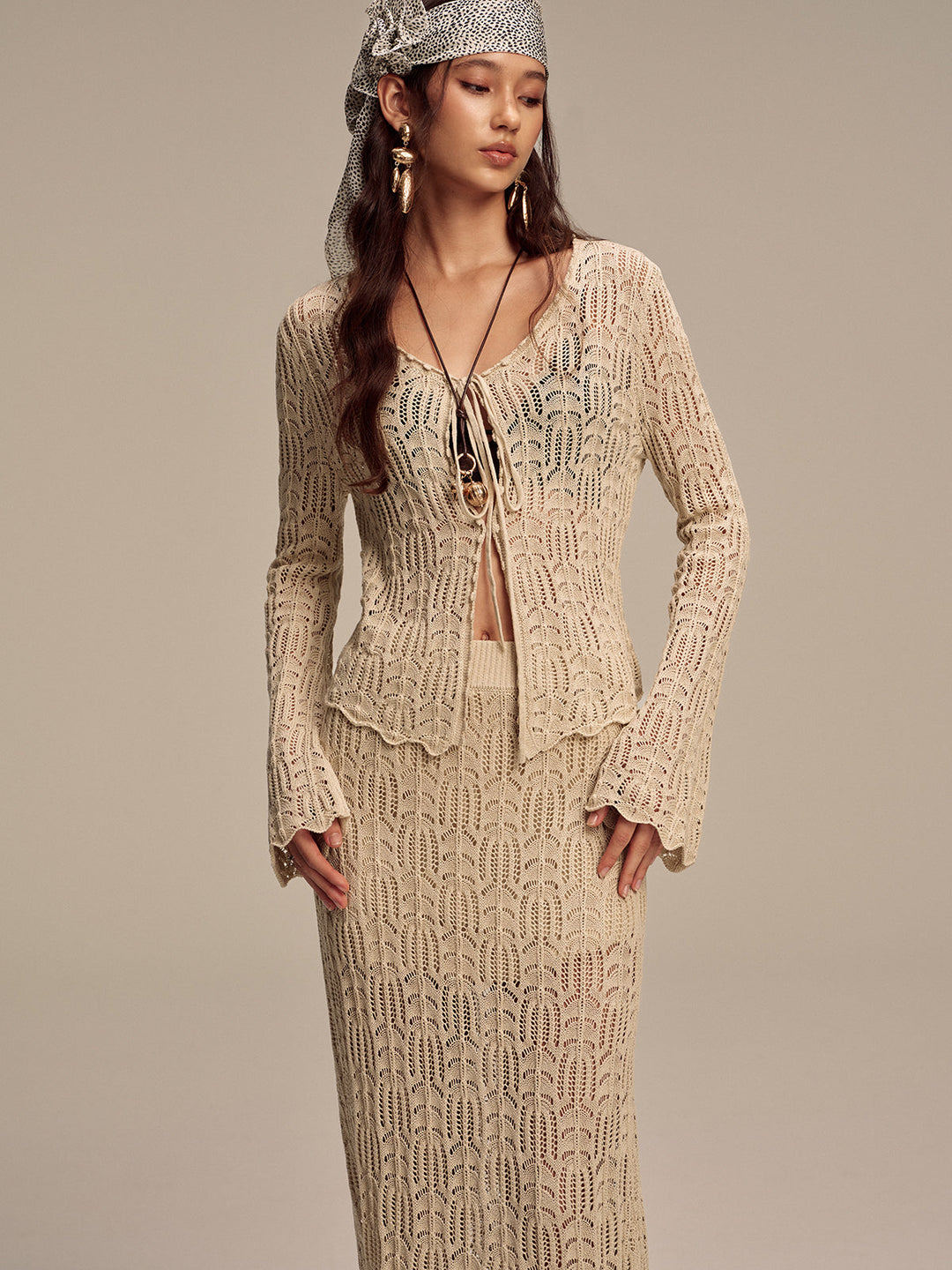 Tencel Flared Sleeve Knit Skirt Set