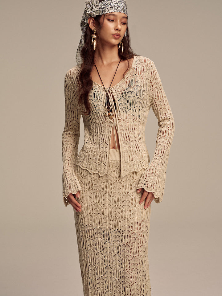 Tencel Flared Sleeve Knit Skirt Set