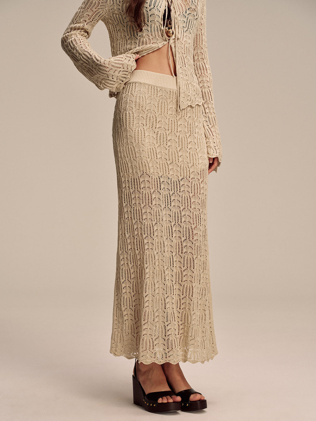 Tencel Flared Sleeve Knit Skirt Set