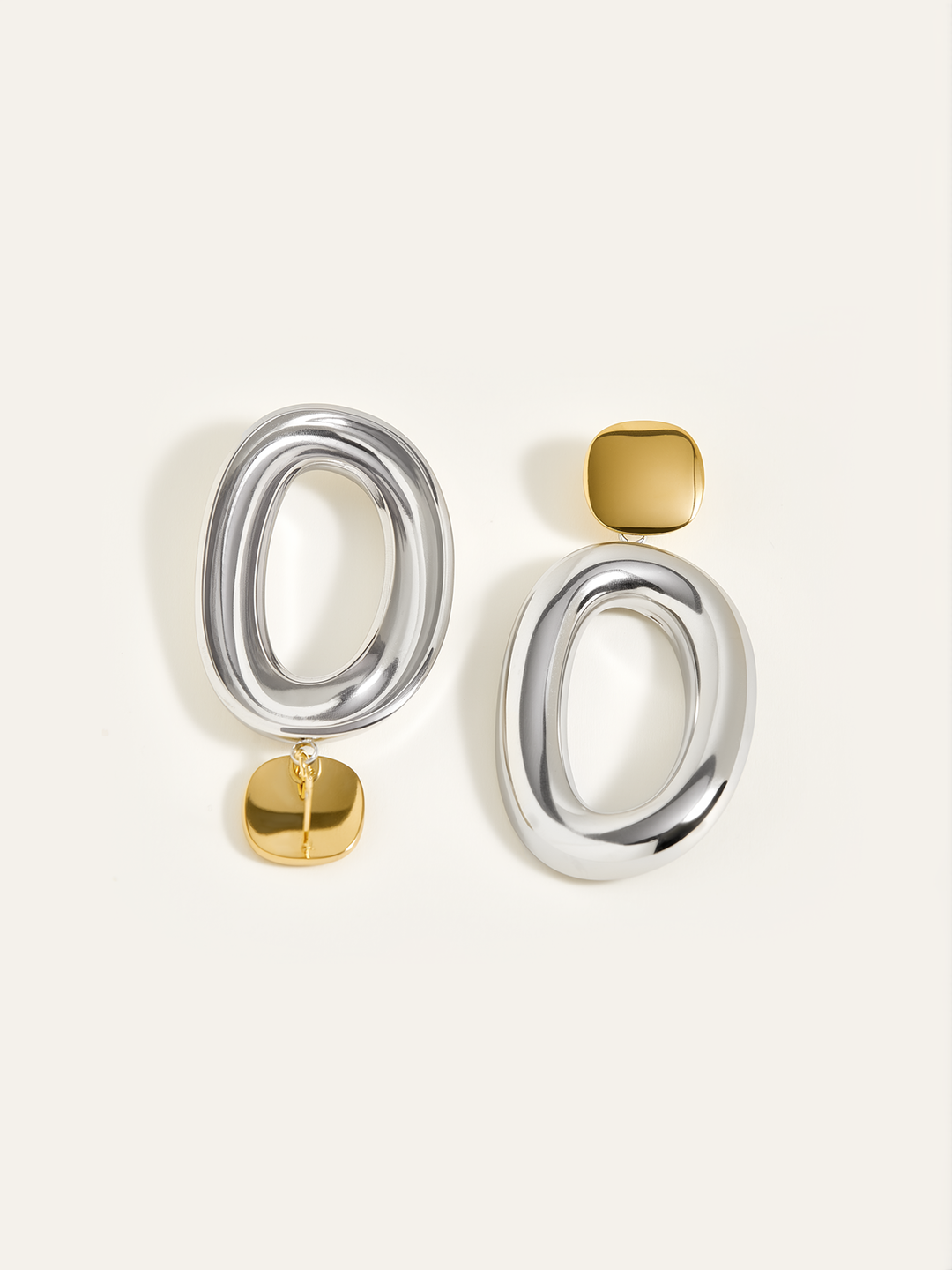 Two-Tone Smooth Oval Drop Earrings