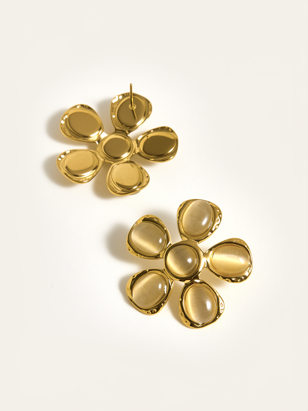 Cat-Eye Stone Flower Earrings