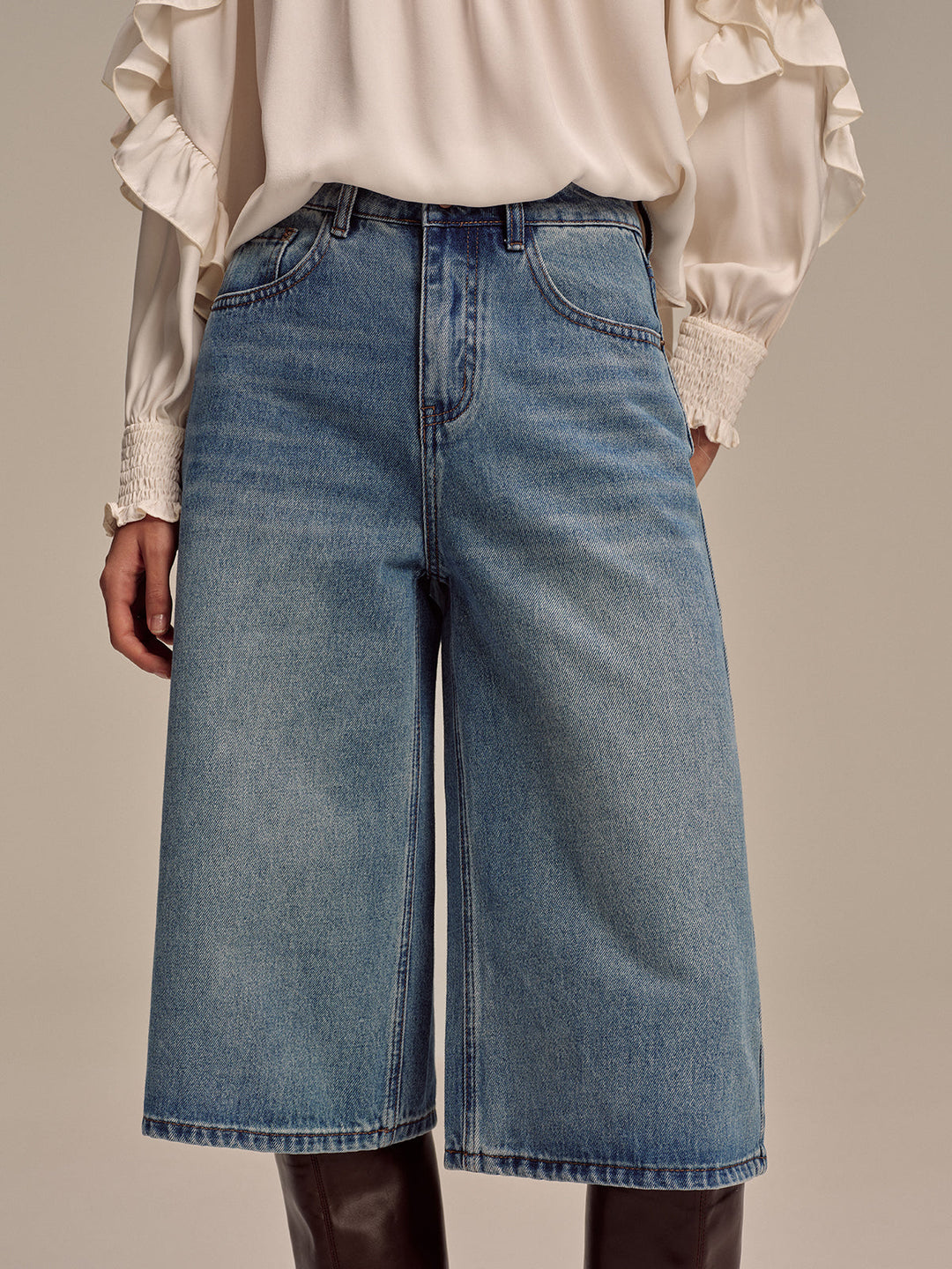 Mid-Waist Wide-Leg Jeans without Belt
