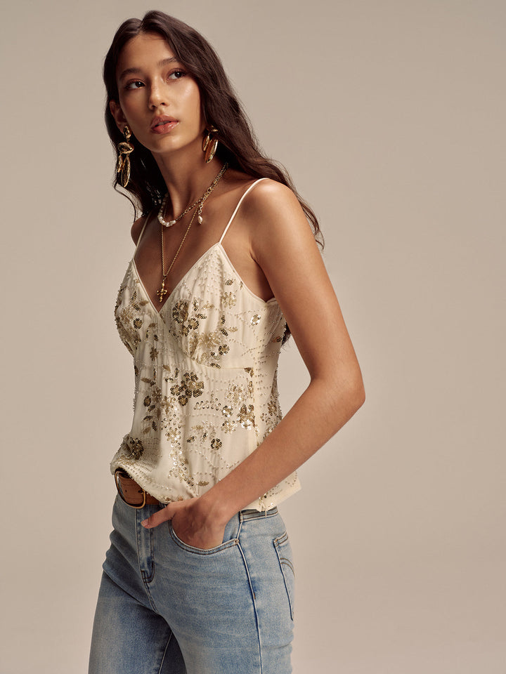 Sequin Floral Cami Top