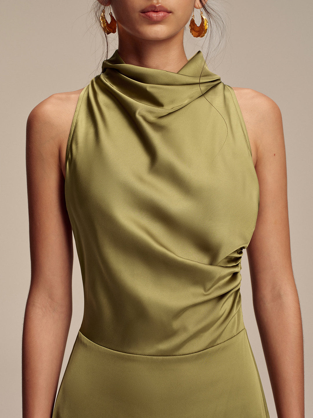 Satin Mock Neck Sleeveless Maxi Dress