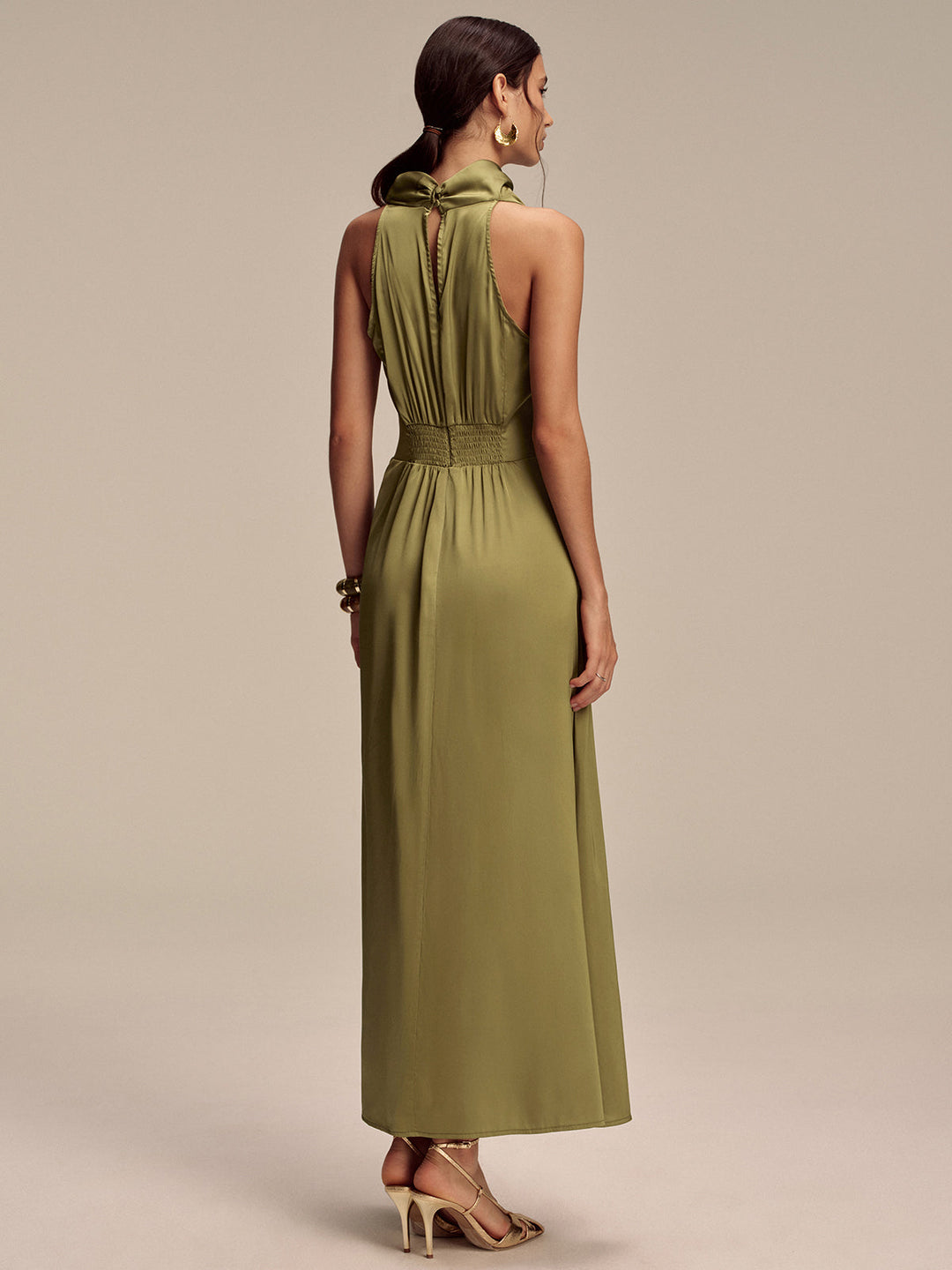 Satin Mock Neck Sleeveless Maxi Dress