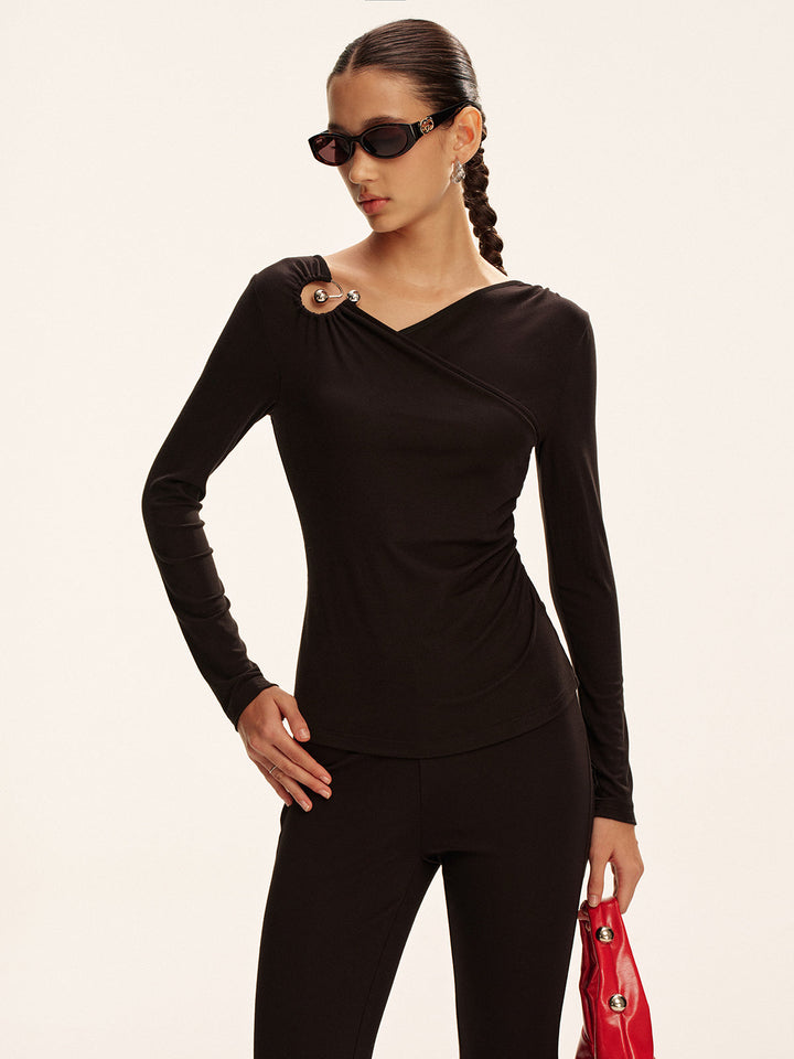 Asymmetric Cut-Out Long-Sleeve T-Shirt