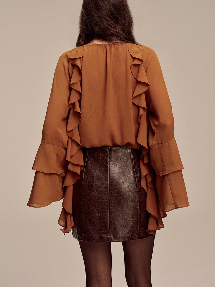 Faux Leather Crocodile-Embossed Mini Skirt