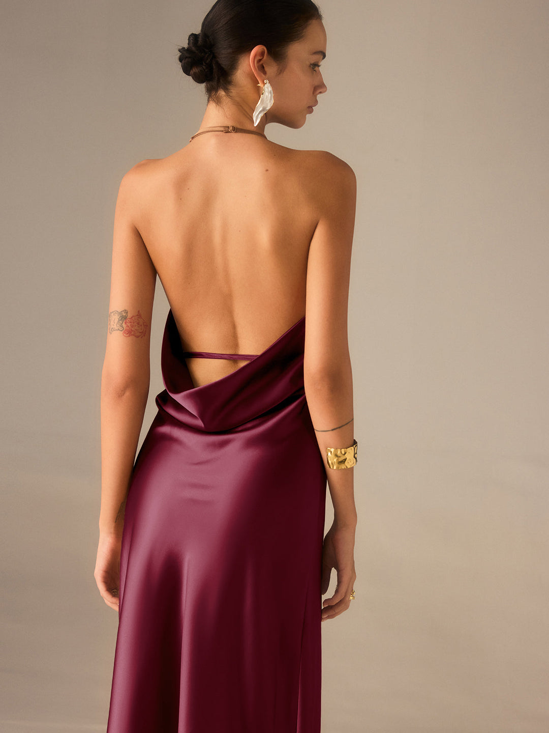 Satin Halter-Neck Backless Maxi Dress