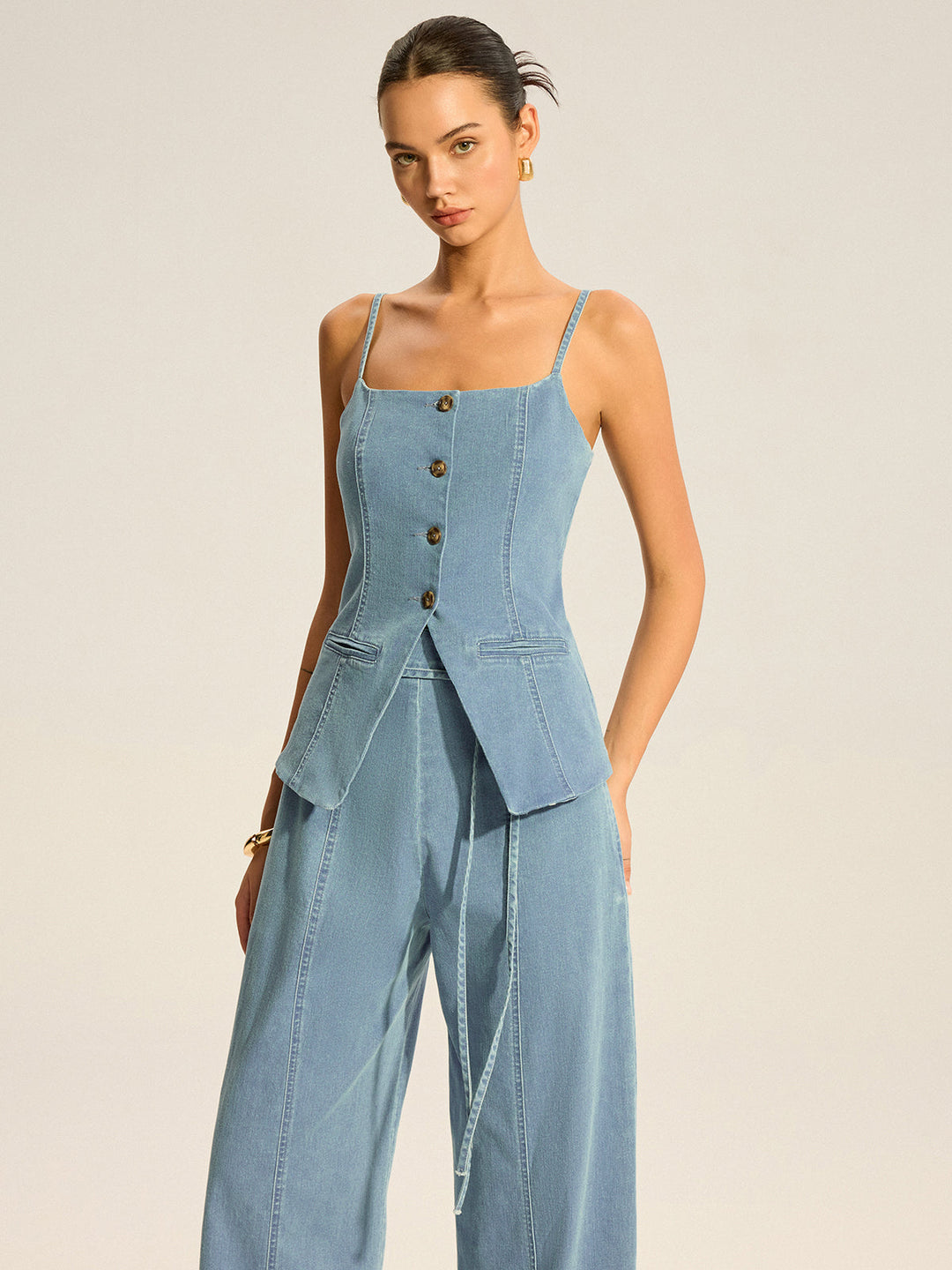 Denim Cami Vest and Pants Set