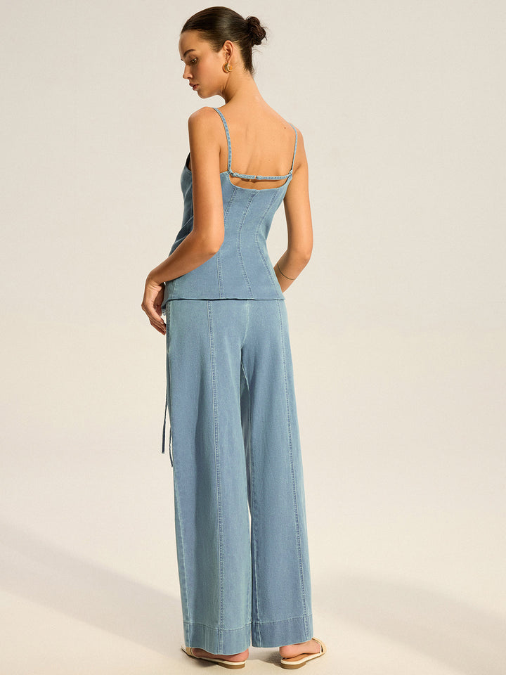 Denim Cami Vest and Pants Set