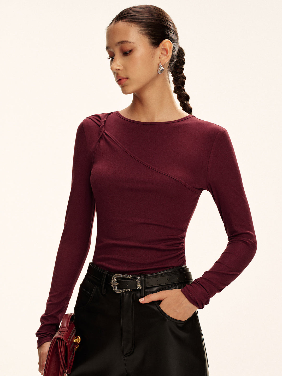 Asymmetric Twist Long-Sleeve Top
