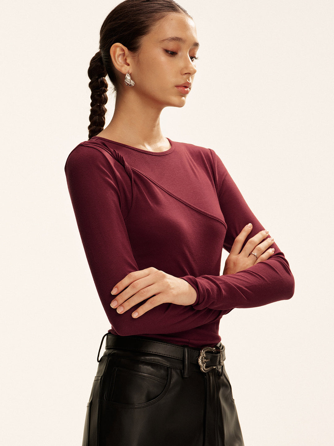 Asymmetric Twist Long-Sleeve Top