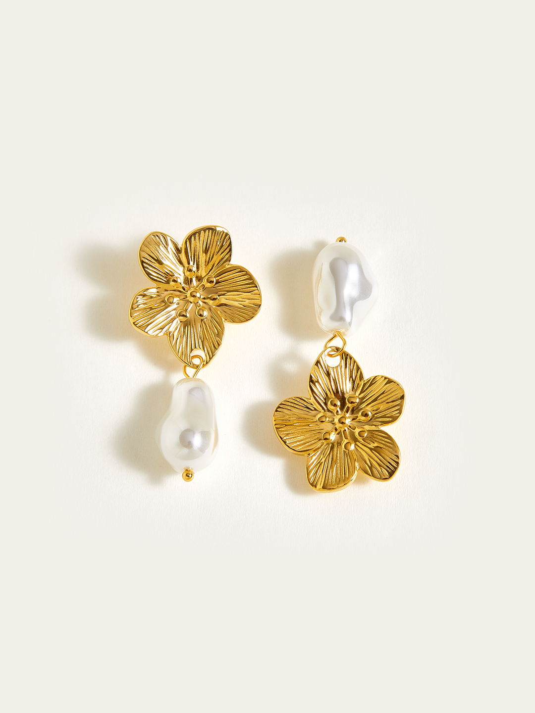 Golden Floral Pearl Drop Earrings