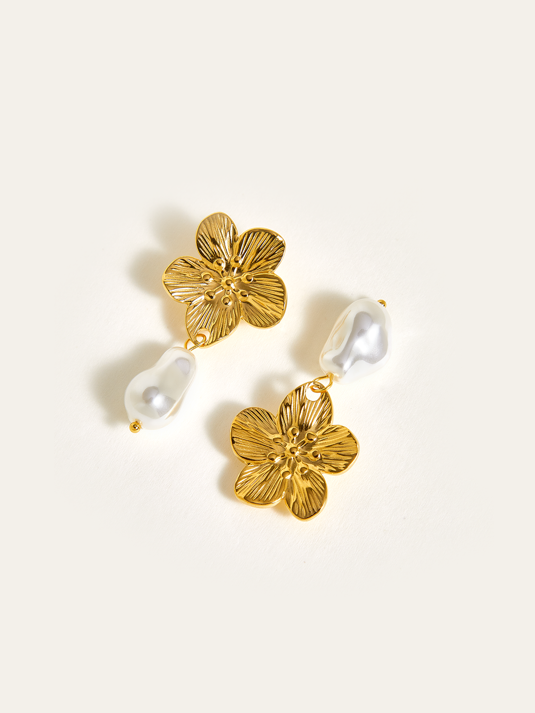 Golden Floral Pearl Drop Earrings