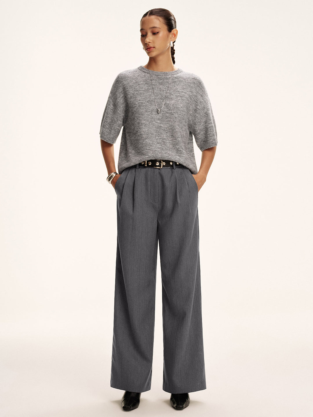 Cotton-Blend Pleated Pants without Belt