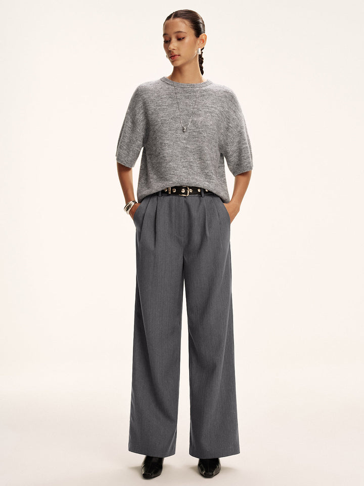 Cotton-Blend Pleated Pants without Belt
