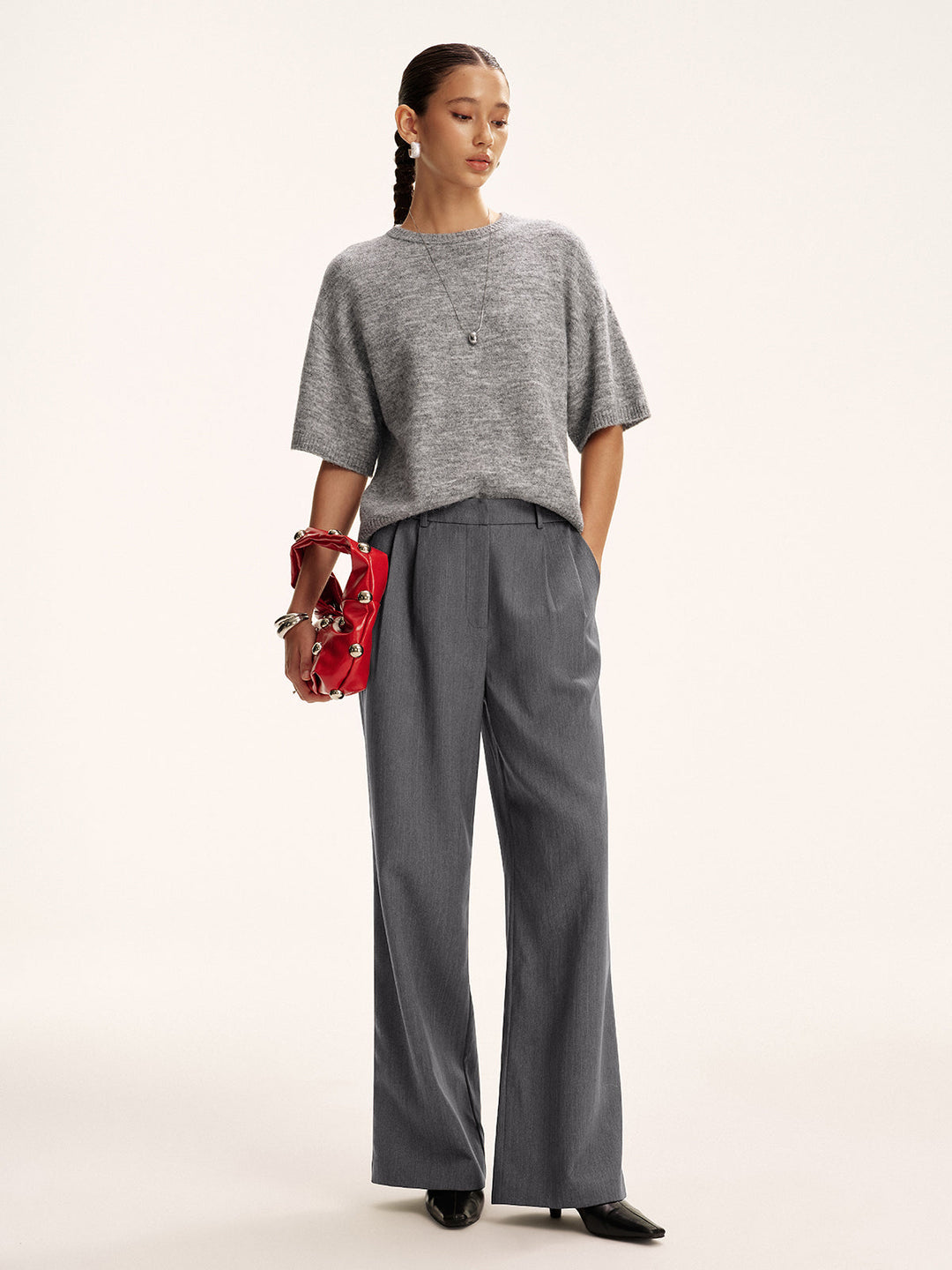 Cotton-Blend Pleated Pants without Belt