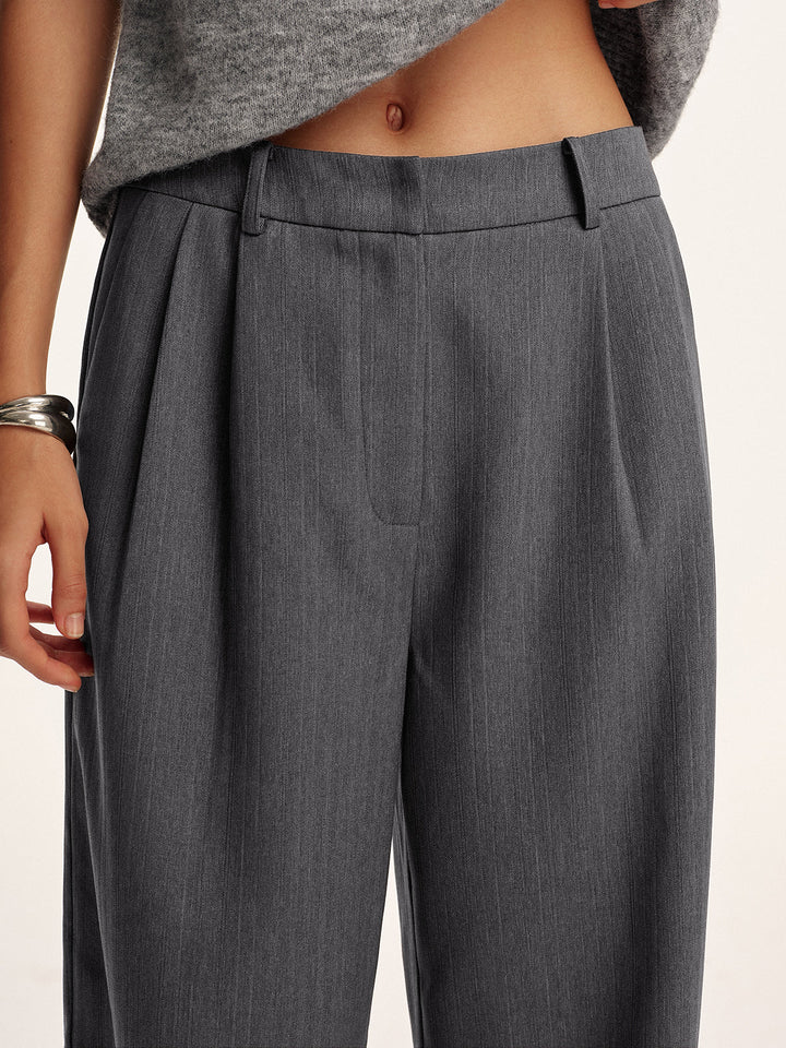 Cotton-Blend Pleated Pants without Belt