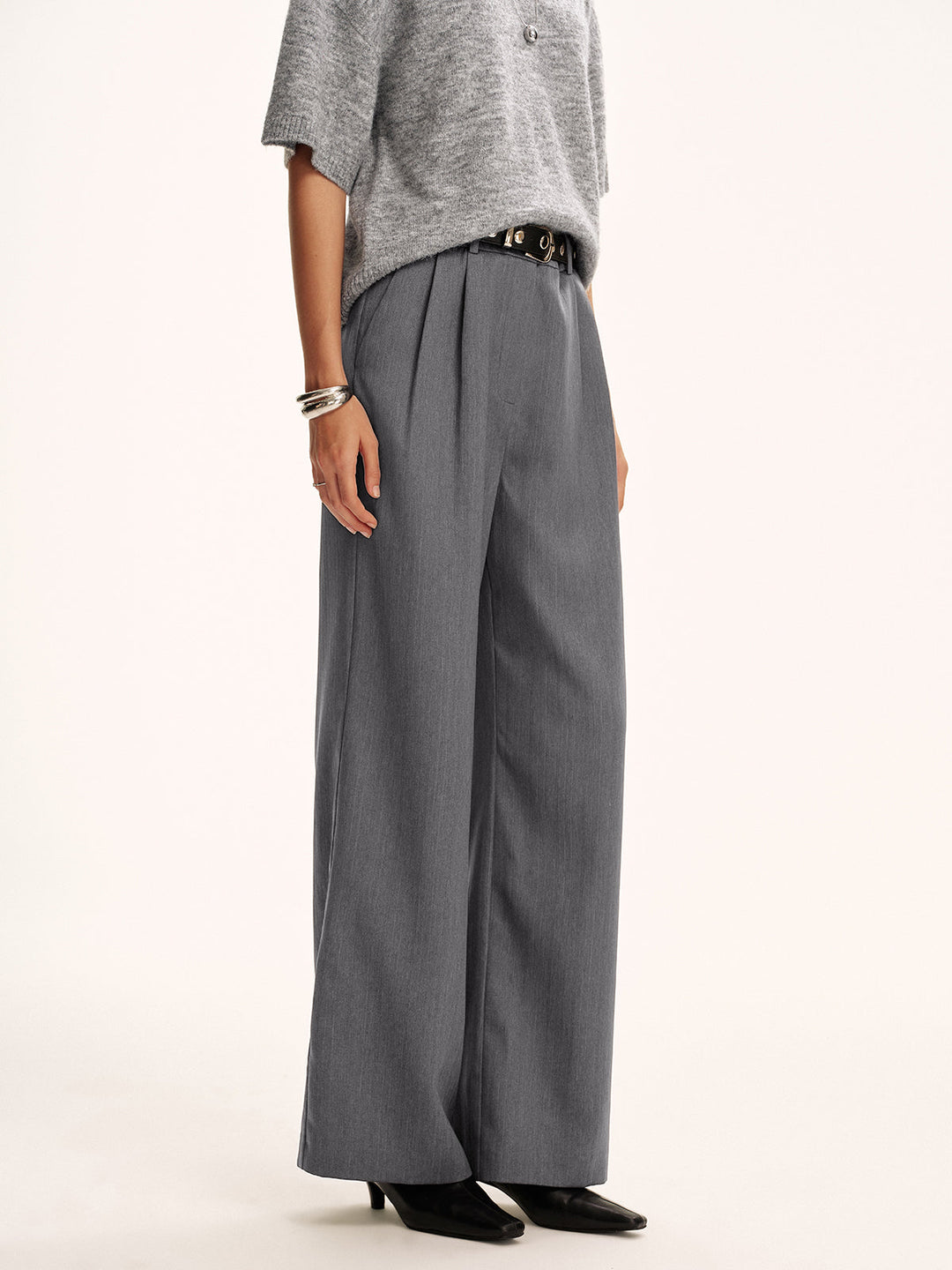 Cotton-Blend Pleated Pants without Belt