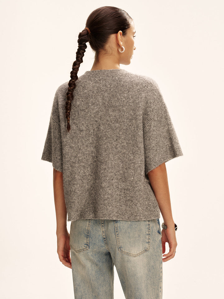 Wool-Blend Short-Sleeved Cardigan
