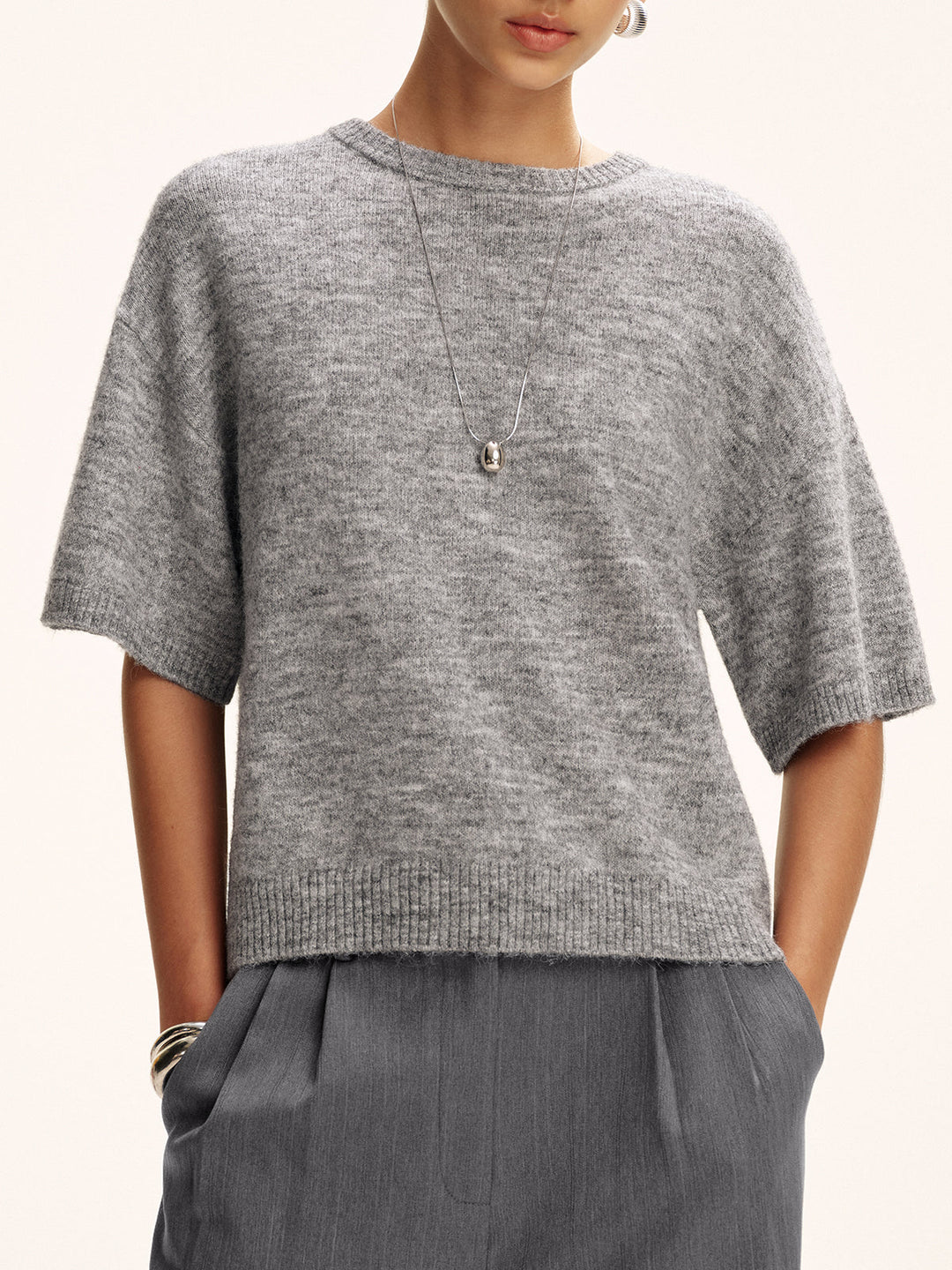 Wool-Blend Short Sleeve Sweater