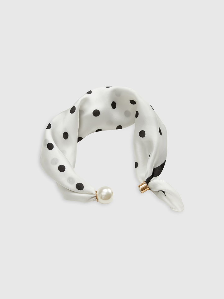 Polka Dot Neck Scarf with Pearl Magnetic Closure