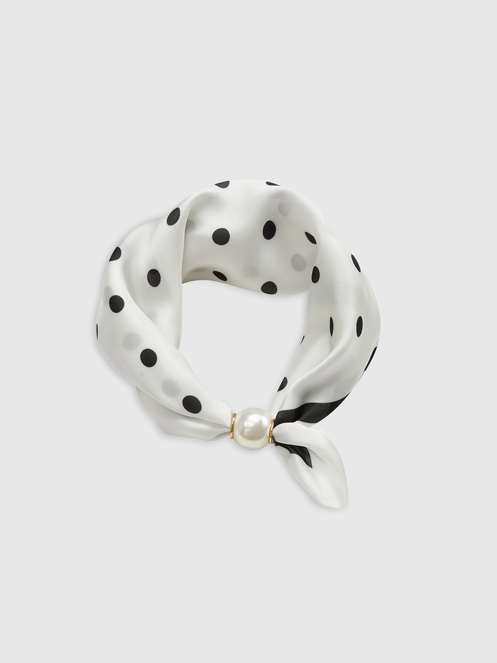Polka Dot Neck Scarf with Pearl Magnetic Closure