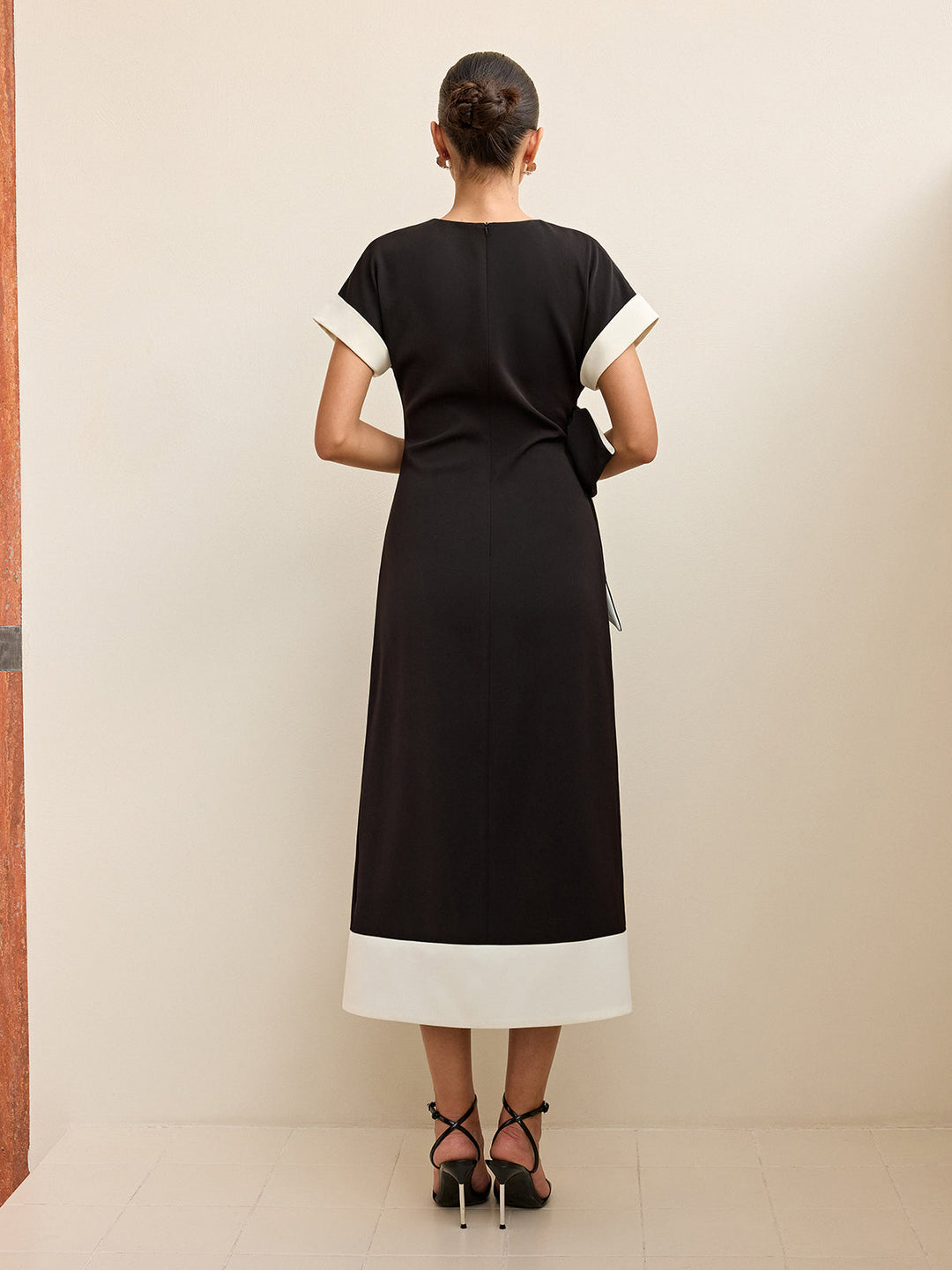 Contrast Trim Bow Slit Midi Dress