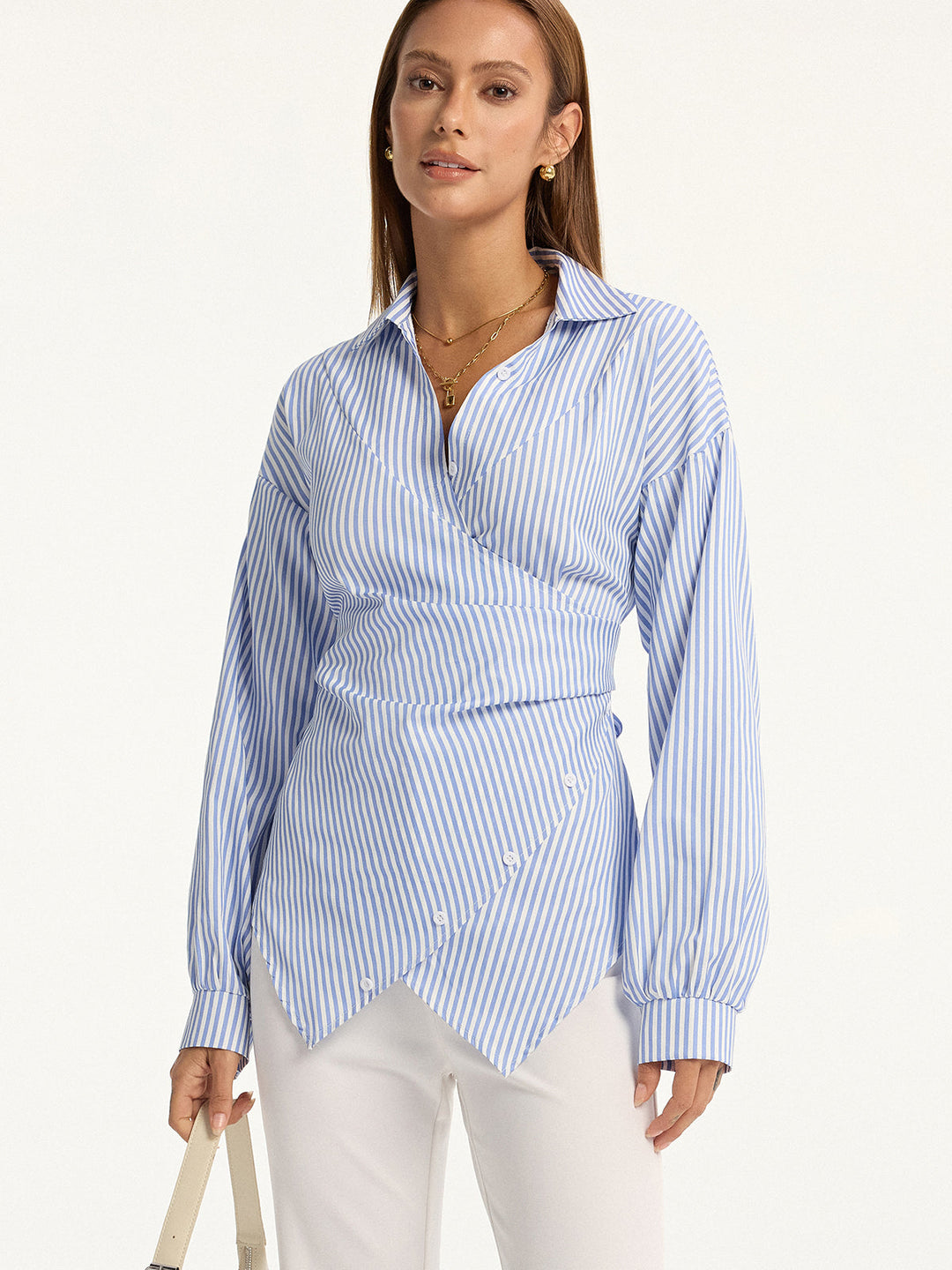 Striped Wrap Back Tie Shirt