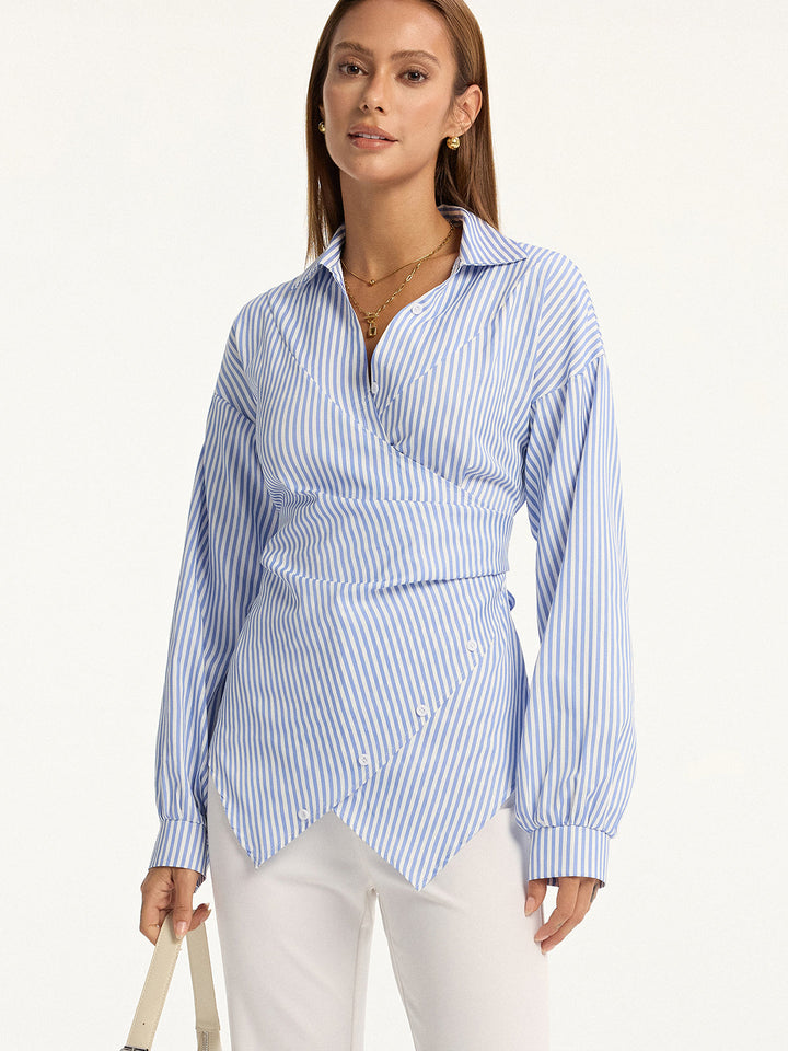 Striped Wrap Back Tie Shirt