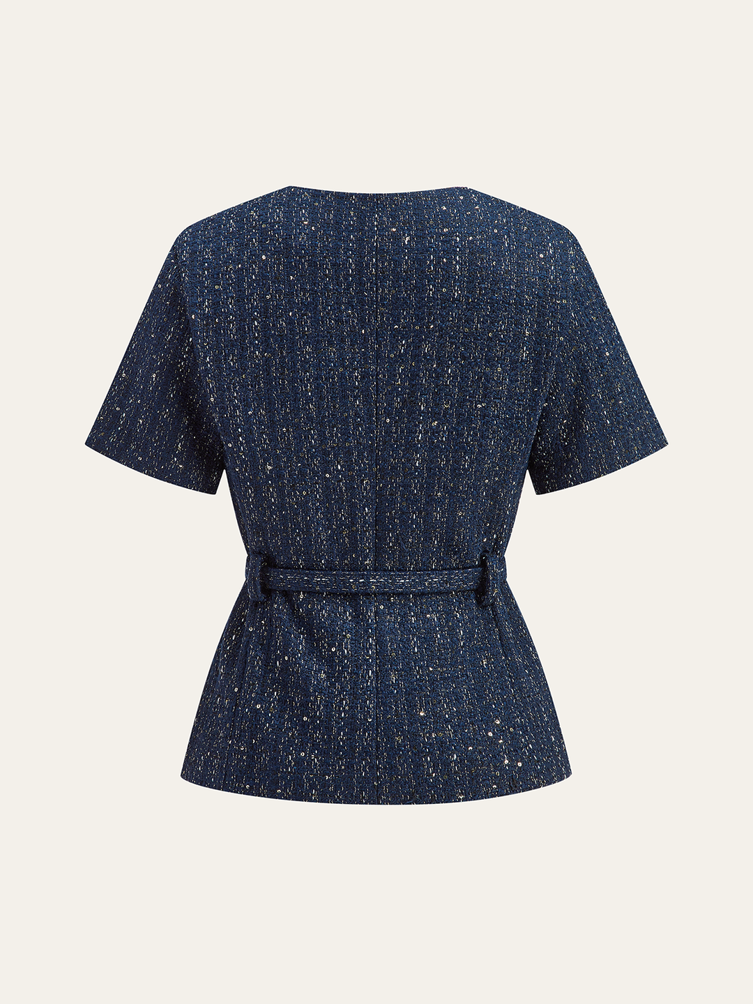 Tweed Short-Sleeved Blazer with Belt