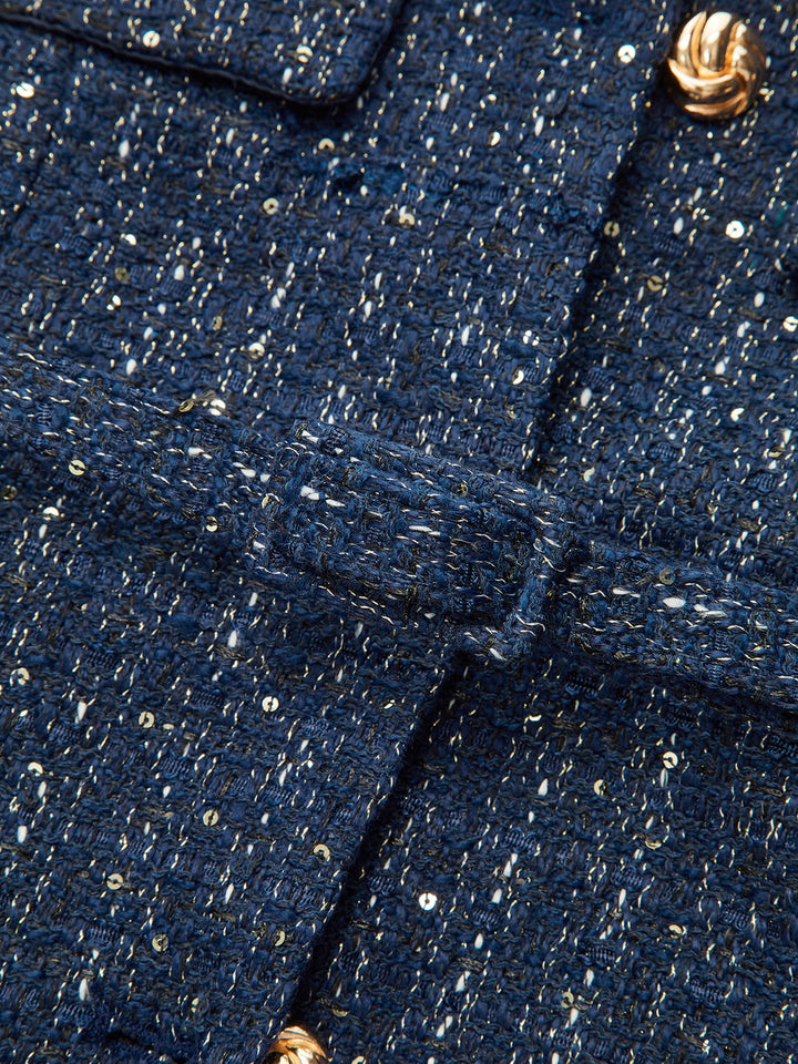 Tweed Short-Sleeved Blazer with Belt