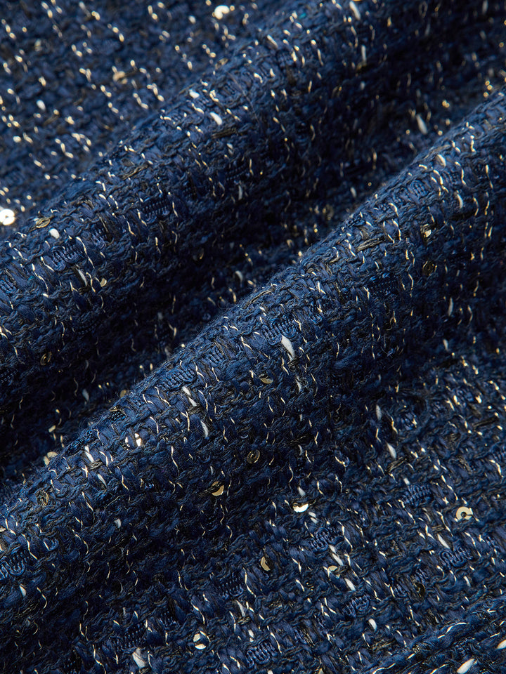 Tweed Short-Sleeved Blazer with Belt