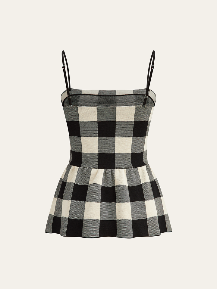 Checkered Cami Peplum Top and Skirt Set