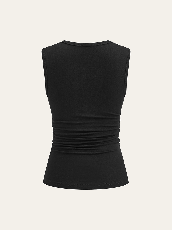 Asymmetric Ruched Top with Buckle Detail